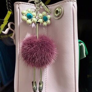 FENDI Purple Passion Mink Fur Palladium Metal Bugs Bag Charm Key Holder
